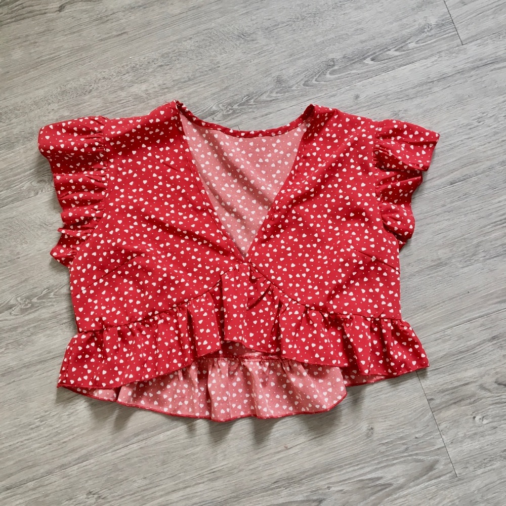 Shein red ditsy print fun blouse top tank